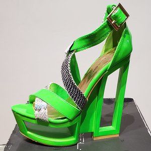 Cutout wedges in neon green